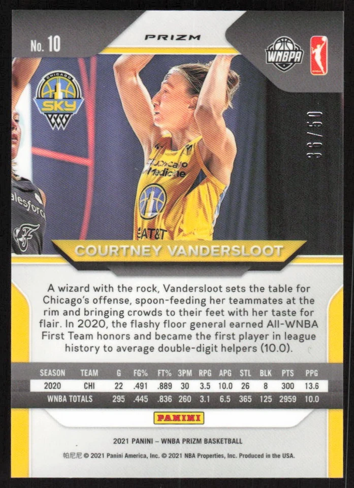 2021 Panini Prizm WNBA Orange #10 Courtney Vandersloot /50 Chicago Sky - Image 2 of 2