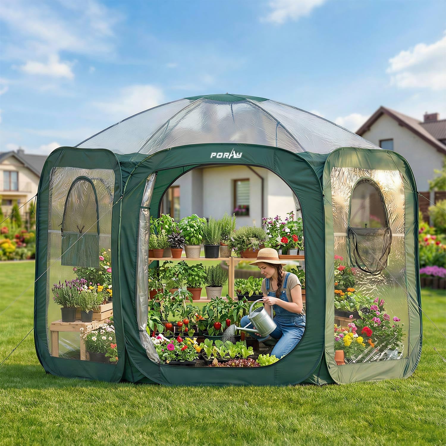 Porayhut Pop up Greenhouse Tent,Portable Large Walk-in Plant House 10&rsquo;X10&rsquo; ,