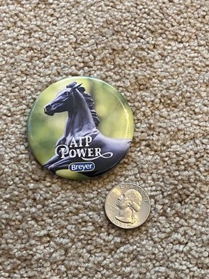 Breyer round metal button pin - ATP Power - black horse - new!