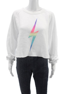 Aviator Nation Women Pullover Sweatshirt White Cotton Crew Neck Size L