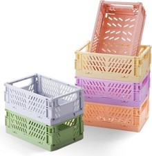 6-Pack Small Pastel Plastic Storage Baskets, Collapsible Crates for Organizing