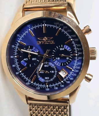 Invicta Aviator Chronograph Watch Blue Rose Gold Mens display picture 2