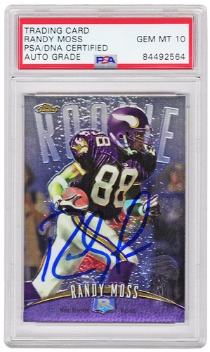 Randy Moss Autographed Vikings 1998 Topps Finest Rookie Card #135 (PSA- Auto 10)