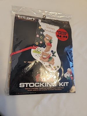 Titan Felt Sequins Christmas Stocking Kit 15'' Teddy Bear Tree New Vintage #554