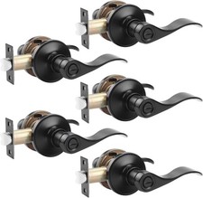 5 Pack Privacy Door Lever Set Black Finish Reversible for Bathroom Bedroom
