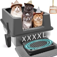 XXXXL Stainless Steel Cat Litter Box with High Sides, 29" x 21" x 14" Extra L...