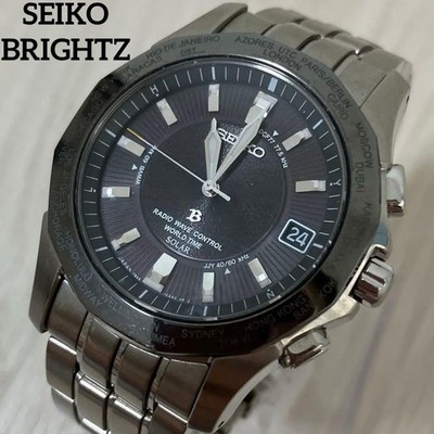 Seiko Brightz 7B25-0AA0 Radio Solar World Time Titanium Mens Watch Japan