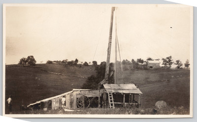Found Photo Early Well Drilling Gusher Water Shooting From Ground Rural 3.25x5.5