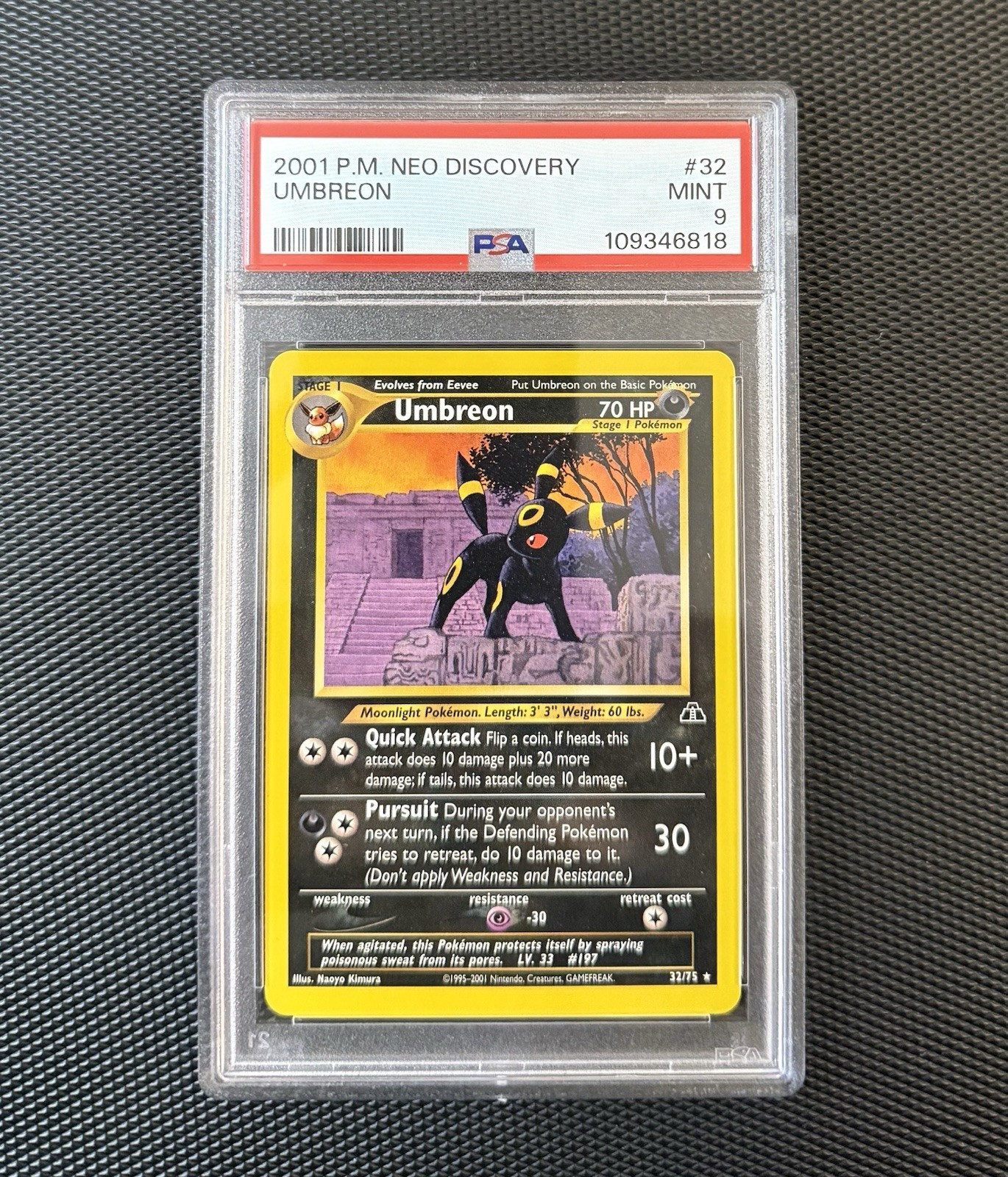 2001 Pokemon Card - Umbreon 32/75 Rare Neo Discovery PSA 9
