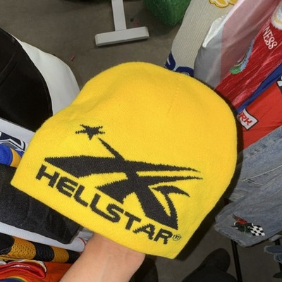 Hellstar Beanie Hat Yellow Black Graphic Print Men's Streetwear Winter