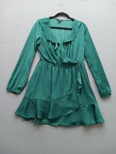Express Women dress Wrap Mini M Green Solid Long Sleeve Casual