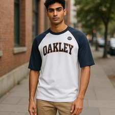 Oakley Men's Sport 3/4 Tee Shirt Hydrolix White Foggy Blue New Large c2