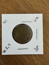 💐 EARLY 1941 UNITED KINGDOM THREEPENCE💐COIN LONDON 3P KING GEORGE VI #Z7💐