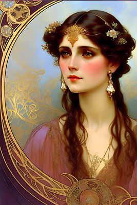 Beautiful Brown haired women in Art Nouveau Poster 24x36 inch | eBay