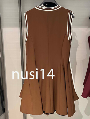 ZARA ゴデットリブワンピース 2180/307 ZARA NEW WOMAN SHORT V-NECK RIBBED GODET DRESS CARAMEL XS