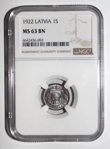 1922 Latvia   1 Santims   NGC ,  MS 63 BN ,SUPER COLOR