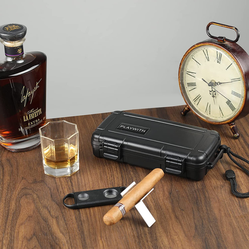 Humidor Box da Viaggio con Accessori per Sigari - Cedro Spagnolo, Umidificatore, Taglierina, S - Foto 6 di 12