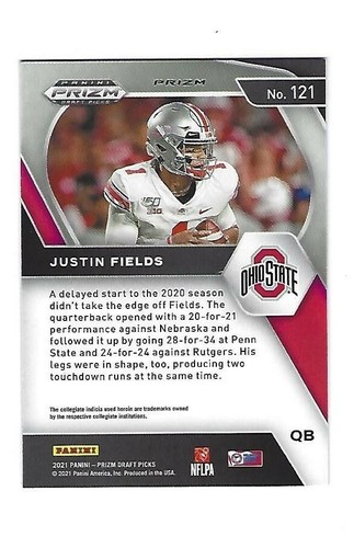 Justin Fields 2021 Panini Prizm Draft Pick Rookie Prizm Card, # 121, Ohio State - Imagen 2 de 2