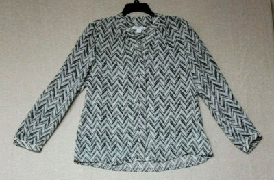 COLD WATER CREEK Semi-Sheer Woman's size 10/12 Blouse Black/White/Tan Button up