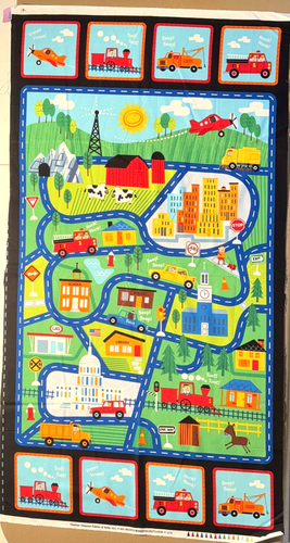 Kinder Stoff Stadt Spielkarte Straßen Panel Timeless Treasures Stoffe SoHo #4
