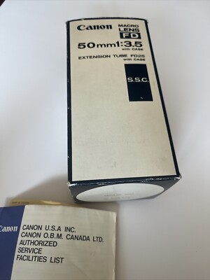 CANON 50MM F/3.5 FD S.S.C MACRO LENS W/EXTENSION TUBE FD25 CASES