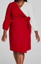 Kasper Womens Red Colorblocked Surplice Side Tie Dress Plus Size 2X
