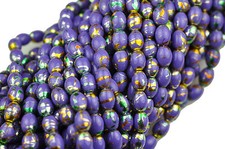 50 Purple Confetti Oval Glass Beads 7x 5MM