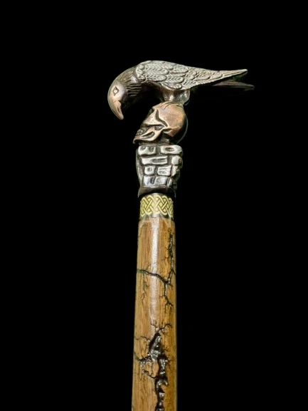 Черная антикварная трость для ходьбы с вороной и черепом в готическом стиле деревянная резная трость - Изображение 4 из 4