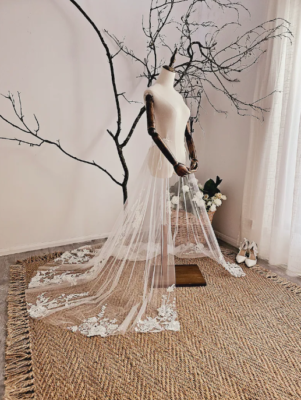 White Ivory Overskirt Detachable Train with Lace Handmade Bridal Tulle Skirt