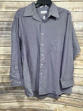 Van Heusen Men s Dress Shirt L Long Sleeve Button Front White Stripe Pocket