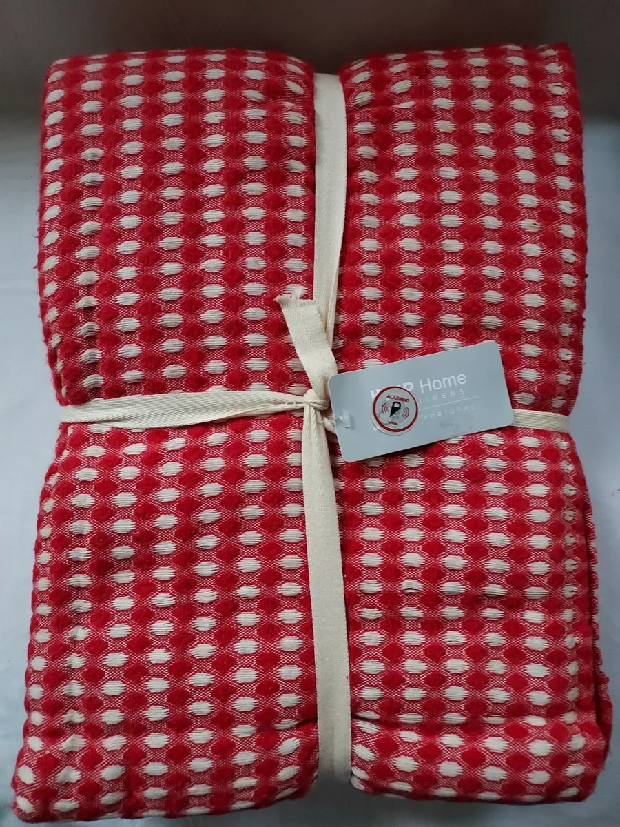 Inup Home Queen Blanket Waffle Weave Soft Red Cotton Blend NWT Farmhouse Cottage