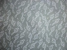 Music Fabric Cleft Notes Black Cotton One Yard