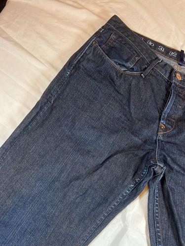 32x34 Earnest Sewn Jeans Fulton Mens Denim Straight Dark Blue Wash Made in USA - Picture 8 of 24