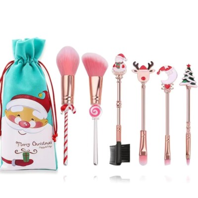 Christmas Themed Makeup Brushes Set With Santa Bag