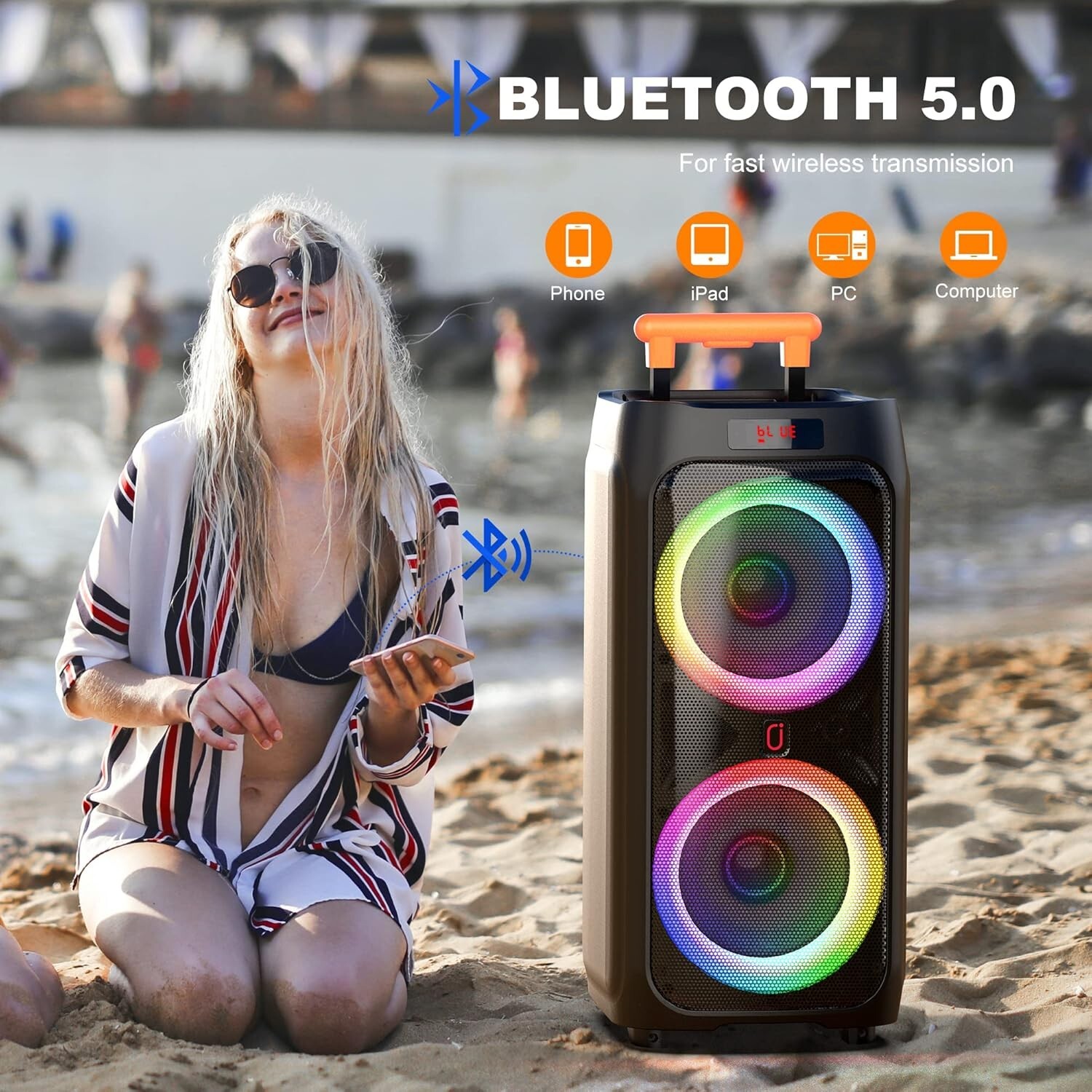 500W Outdoor Karaoke Machine: Big Bluetooth Speaker with Disco Lights & Trolley