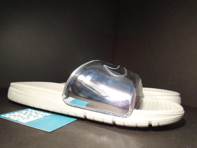 2014 Nike BENASSI SOLARSOFT SLIDE SP SANDALI METALLO LIQUIDO ARGENTO GRIGIO OSSO DS 10