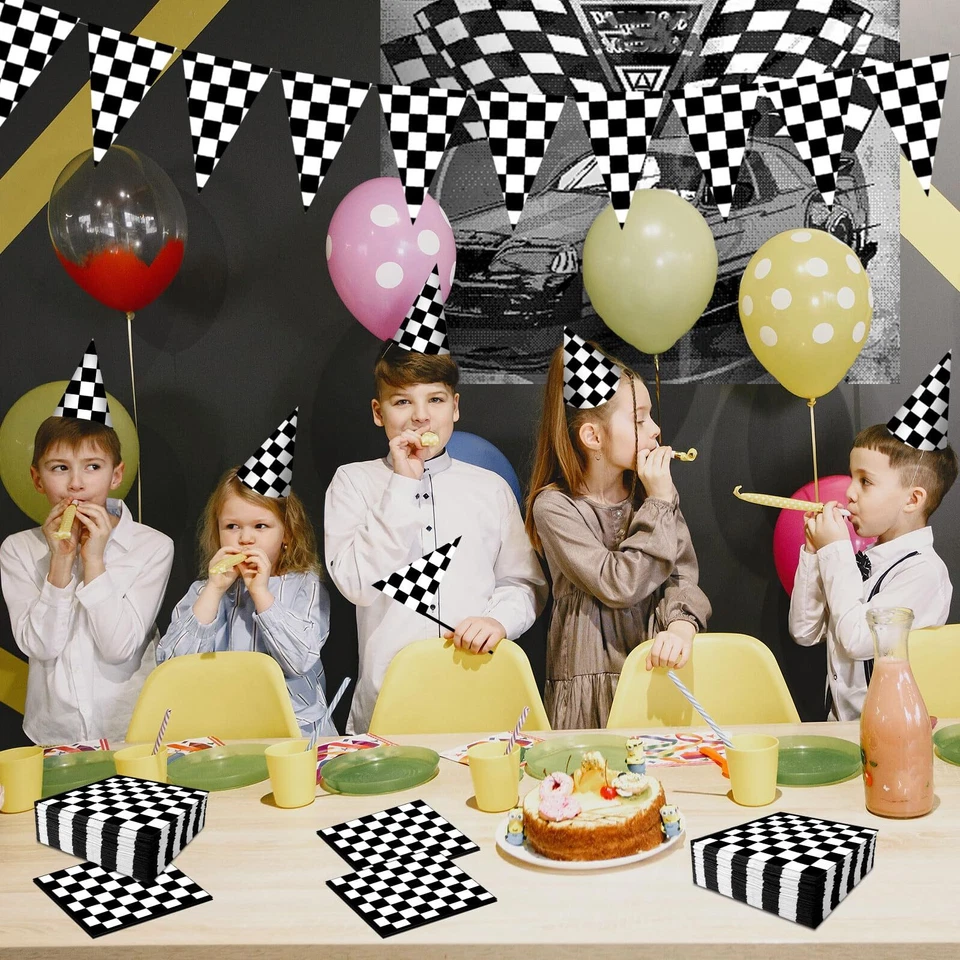 Одноразовые салфетки с клетчатым флагом тематика гоночного автомобиля вечеринка 80 шт. - Изображение 2 из 4