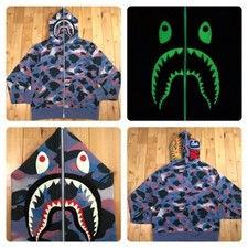 Glow in the dark BAPE Grid camo shark full zip hoodie A Bathing Ape Size L
