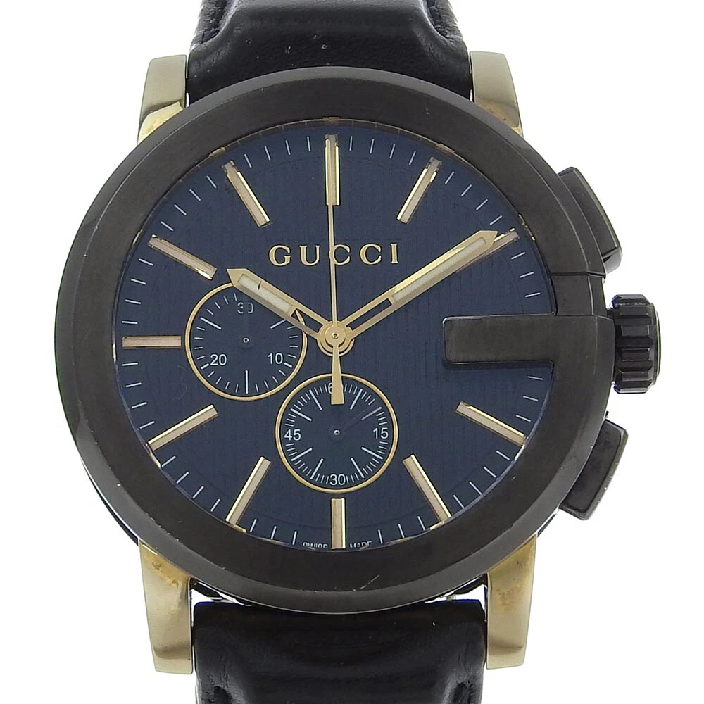 Montres GUCCI G Chrono 101,2 cadran noir acier inoxydable/cuir gaufré qu...