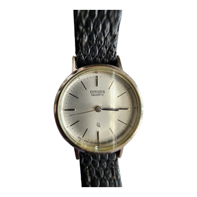 Vintage Citizen Watch Women Base Metal Black Leather 5930-847962