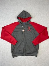 University Of Indiana Jacket Mens XL Gray Red Hoosiers Hooded Full Zip