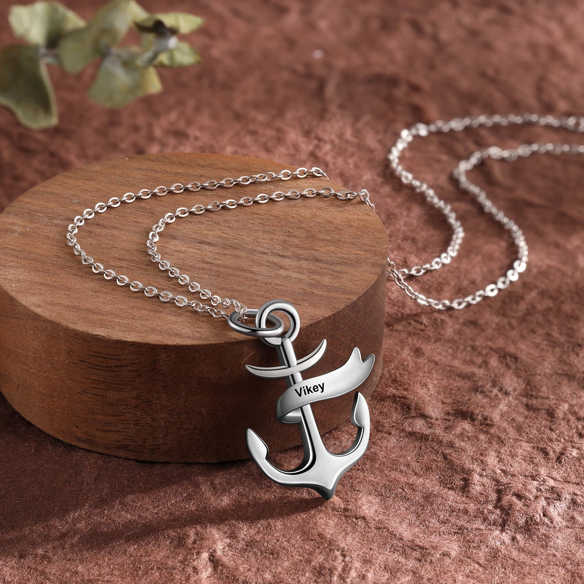 Custom Anchor Engraved Name Necklace Silver Women Anniversary