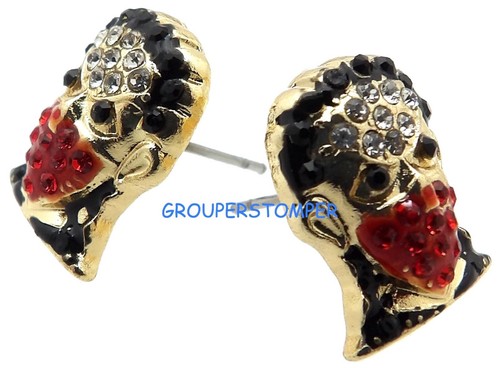 Orecchini viso maschera nuovi con strass cristallo post traforato ladro - Foto 4 di 10