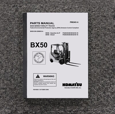 Komatsu FD30T-16 Forklift Lift Truck BX50 Parts Catalog Manual S/N 200001A & Up
