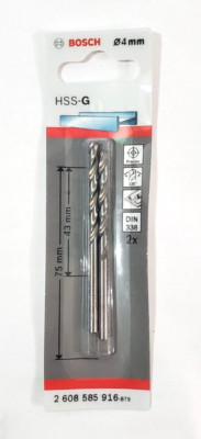 Bosch Metallbohrer HSS-R, DIN 338 4 x 43 x 75 mm