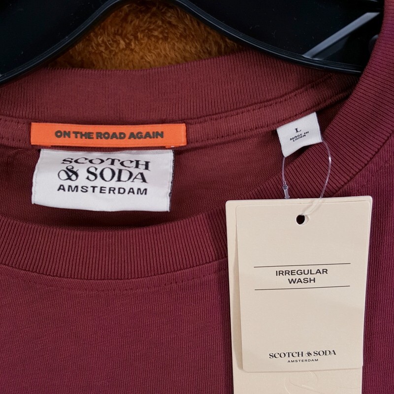 SCOTCH & SODA Shirt Mens Large Burgundy Pullover Vintage Wash Loose Fit Tee