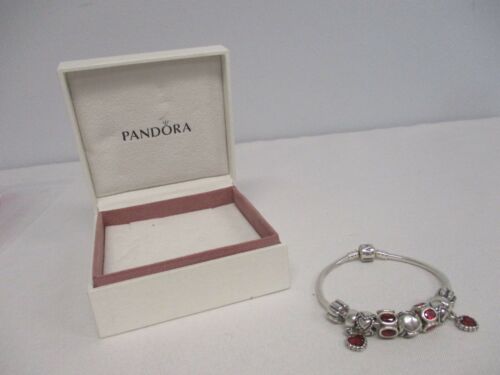 PANDORA STERLING SILVER BRACELET with Red HEART CHARMS ~ LOVELY - Picture 4 of 4
