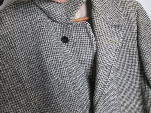 Vintage Macy's Harris Tweed Long Overcoat L Top Coat Wool Woven Check Scottish - Picture 4 of 17