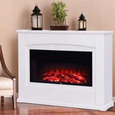 Electric Fireplace Insert LED Log Fire Flame White Surround Standing Heater Set