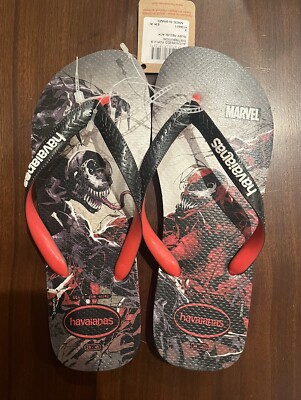 New Men's Havaianas Marvel Venom vs Carnage Black & Red Flip Flops Size 8
